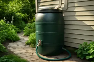 I Added a Rain Barrel to My Downspout and Now I Water My Entire Patio Garden for Free