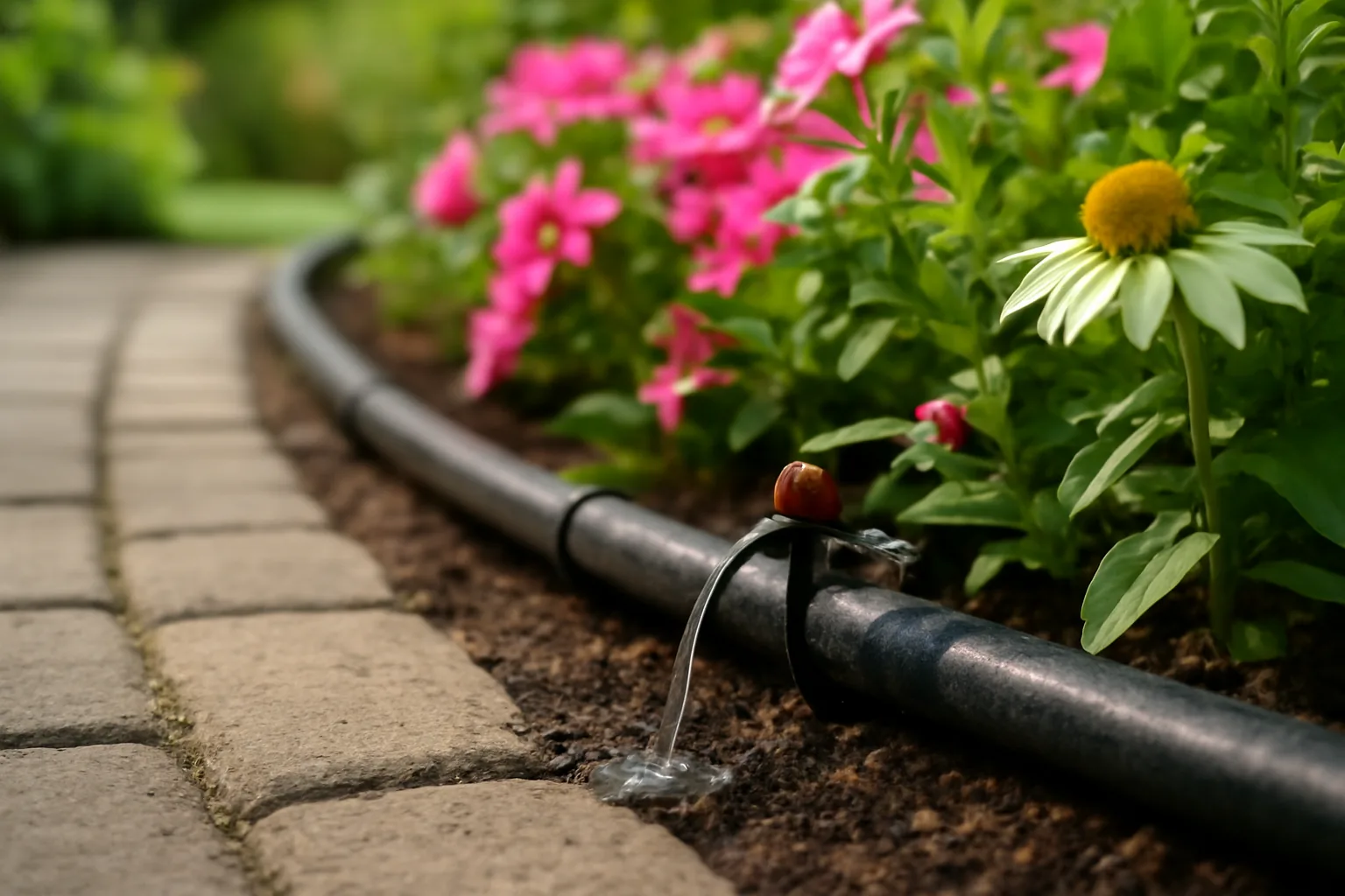 I Installed a Drip Irrigation Kit Along My Paver Patio and My Plants Have Never Looked Better