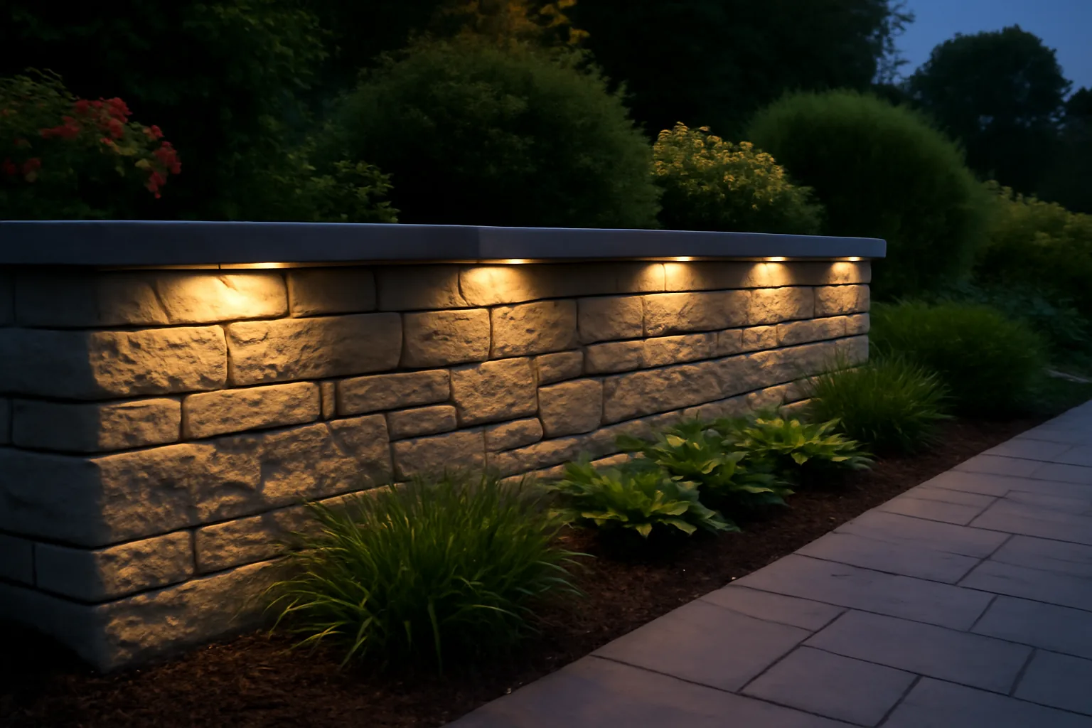 The Low-Voltage Hardscape Lights I Installed Under My Retaining Wall Caps